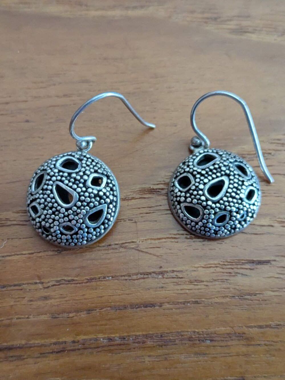 Sterling Silver Textured Bead Drop Earrings - 925 Jewelry